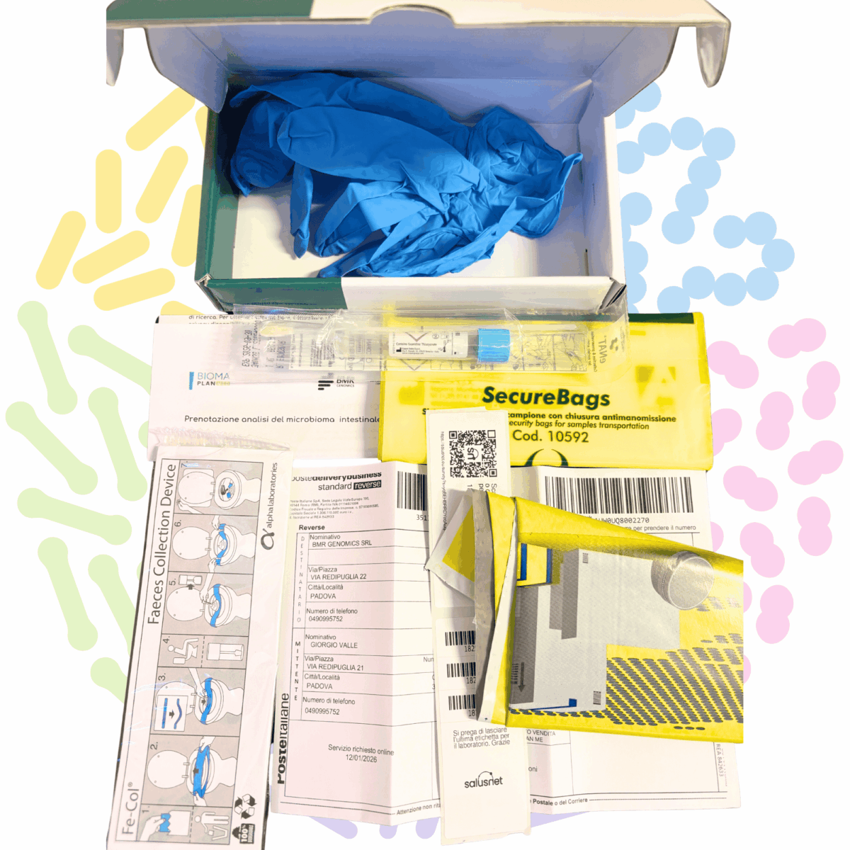 imgBiomaPlan Med contenuto scatola del kit per il test del microbiota contenuto scatola kit test microbiota